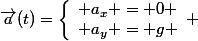 \vec{a}(t)=\left\lbrace\begin{array}l a_x = 0 \\ a_y = g \end{array} 