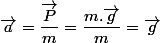 \vec{a}=\dfrac{\vec{P}}{m}=\dfrac{m.\vec{g}}{m}=\vec{g}