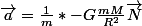 \vec{a}=\frac{1}{m}*-G\frac{mM}{R^2}\vec{N}