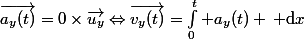 \vec{a_y(t)}=0\times\vec{u_y}\Leftrightarrow\vec{v_y(t)}=\int_{0}^{t} a_y(t) \, \mathrm{d}x