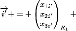 \vec{i'} = \begin{pmatrix}x_{1i'}\\x_{2i'}}\\x_{3i'}\end{pmatrix}_\matcal{R_1} 