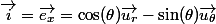 \vec{i}=\vec{e_x}=\cos(\theta)\vec{u_r}-\sin(\theta)\vec{u_\theta}