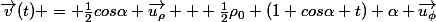 \vec{v}(t) = \frac{1}{2}cos\alpha \vec{u_\rho} + \frac{1}{2}\rho_0 (1+cos\alpha t) \alpha \vec{u_\phi}