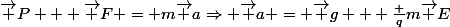 \vec P + \vec F = m\vec a\Rightarrow \vec a = \vec g + \frac {q}{m}\vec E