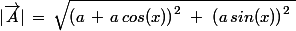 |\vec{A}|\,=\,\sqrt{\left(a\,+\,a\,cos(x)\right)^2\,\,+\,\,\left(a\,sin(x)\right)^2\,\,}