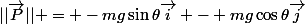 ||\vec{P}|| = -mg\sin\theta\vec{i} - mg\cos\theta\vec{j}