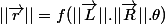 ||\vec{r}||=f(||\vec{L}||.||\vec{R}||.\theta)