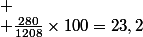 
 \\ \frac{280}{1208}\times100=23,2