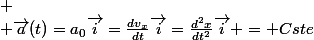  \\ \vec{a}(t)=a_0\vec{i}=\frac{dv_x}{dt}\vec{i}=\frac{d^2x}{dt^2}\vec{i} = Cste