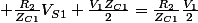  \frac{R_2}{Z_{C1}}V_{S1}+\frac{V_1Z_{C1}}{2}=\frac{R_2}{Z_{C1}}\frac{V_1}{2}