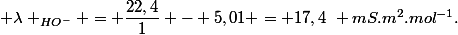  \lambda _{HO^{-}} = \dfrac{22,4}{1} - 5,01 = 17,4~ mS.m^{2}.mol^{-1}.