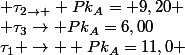 \tau_{1} \rightarrow  Pk_{A}=11,0 ; \tau_{2\rightarrow } Pk_{A}= 9,20 ; \tau_{3}\rightarrow Pk_{A}=6,00