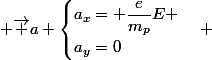  \vec a \begin{cases}a_x= \dfrac{e}{m_p}E \\a_y=0\end{cases} 