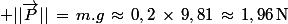  ||\vec{P}||\,=\,m.g\,\approx\,0,2\,\times\,9,81\,\approx\,1,96\,\rm{N}