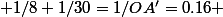  1/8+1/30=1/OA'=0.16 