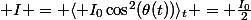  I = \langle I_0\cos^2(\theta(t))\rangle_t = \frac{I_0}{2}