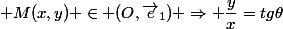  M(x,y) \in (O,\vec{e}_1) \Rightarrow \dfrac{y}{x}=tg\theta
