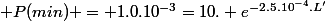  P(min) = 1.0.10^{-3}=10. e^{-2.5.10^{-4}.L'}