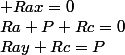 Ra+P+Rc=0; Rax=0;Ray+Rc=P;