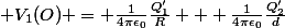  V_1(O) = \frac{1}{4\pi\epsilon_0}\frac{Q'_1}{R} + \frac{1}{4\pi\epsilon_0}\frac{Q'_2}{d}