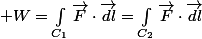 W=\int_{C_1}\vec{F}\cdot\vec{dl}=\int_{C_2}\vec{F}\cdot\vec{dl}