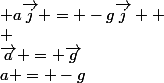 \overrightarrow{a} = \overrightarrow{g}&nbsp;&nbsp;&nbsp;&nbsp;\Leftrightarrow&nbsp;&nbsp;&nbsp;&nbsp; a\overrightarrow{j} = -g\overrightarrow{j}  \\ &nbsp;&nbsp;&nbsp;&nbsp;&nbsp;&nbsp;&nbsp;&nbsp;&nbsp;&nbsp;&nbsp;&nbsp;&nbsp;&nbsp;&nbsp;&nbsp;\Leftrightarrow&nbsp;&nbsp;&nbsp;&nbsp;&nbsp;&nbsp;a = -g