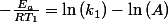 -\frac{E_{a}}{RT_{1}}=\ln\left(k_{1}\right)-\ln\left(A\right)