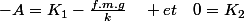 -A=K_{1}-\frac{f.m.g}{k}\quad et\quad0=K_{2}