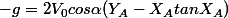 -g=2V_{0}cos\alpha(Y_{A}-X_{A}tanX_{A})