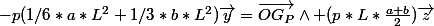 -p(1/6*a*L^2+1/3*b*L^2)\vec{y}=\vec{OG_P}\wedge (p*L*\frac{a+b}{2})\vec{z}