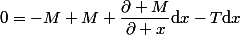 0=-M+M+\dfrac{\partial M}{\partial x}\mathrm{d}x-T\mathrm{d}x