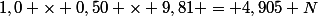 {P_{ max} =&nbsp;&nbsp;1,0 \times 0,50 \times 9,81 = 4,905 N
