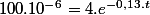 100.10^{-6}=4.e^{-0,13.t}