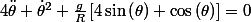 4\ddot{\theta}+\dot{\theta}^{2}+\frac{g}{R}\left[4\sin\left(\theta\right)+\cos\left(\theta\right)\right]=0