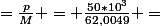=\frac{p}{M} = \frac{50*10^3}{62,0049} =