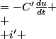 \begin{cases}
 \\ i  &=-C'\frac{du}{dt} \\
 \\ i' &=C\frac{dv}{dt}\\
 \\ u' &=R'i\\
 \\ v &=R(i-i')\\
 \\ u-u'-v &=0
 \\ \end{cases}