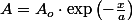 A=A_{o}\cdot\exp\left(-\frac{x}{a}\right)