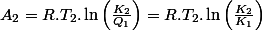 A_{2}=R.T_{2}.\ln\left(\frac{K_{2}}{Q_{1}}\right)=R.T_{2}.\ln\left(\frac{K_{2}}{K_{1}}\right)