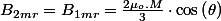 B_{2mr}=B_{1mr}=\frac{2\mu_{o}.M}{3}\cdot\cos\left(\theta\right)