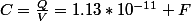 C=\frac{Q}{V}=1.13*10^{-11} F