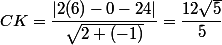 CK=\dfrac{|2(6)-0-24|}{\sqrt{2+(-1)}}=\dfrac{12\sqrt{5}}{5}