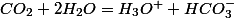 CO_{2}+2H_{2}O=H_{3}O^{+}+HCO_{3}^{-}