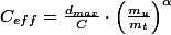 C_{eff}=\frac{d_{max}}{C}\cdot\left(\frac{m_{u}}{m_{t}}\right)^{\alpha}