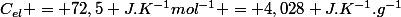 C_{el} = 72,5 J.K^{-1}mol^{-1} = 4,028 J.K^{-1}.g^{-1}