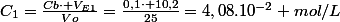 C_1=\frac{Cb\cdot V_{E1}}{Vo}=\frac{0,1\cdot 10,2}{25}=4,08.10^{-2} mol/L