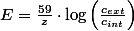 E=\frac{59}{z}\cdot\log\left(\frac{c_{ext}}{c_{int}}\right)