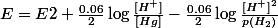 E=E2+\frac{0.06}{2}\log\frac{[H^{+}]}{[Hg]}-\frac{0.06}{2}\log\frac{[H^{+}]^{2}}{p(H_{2})}