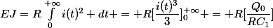 EJ=R\int_{0}^{+\infty}i(t)^2 dt = R[\dfrac{i(t)^3}{3}]_{0}^{+\infty} = R[\dfrac{Q_0}{RC_1}]