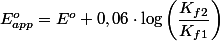 E_{app}^{o}=E^{o}+0,06\cdot\log\left(\dfrac{K_{f2}}{K_{f1}}\right)