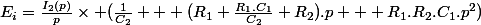 E_i=\frac{I_2(p)}{p}\times (\frac{1}{C_2} + (R_1+\frac{R_1.C_1}{C_2}+R_2).p + R_1.R_2.C_1.p^2)